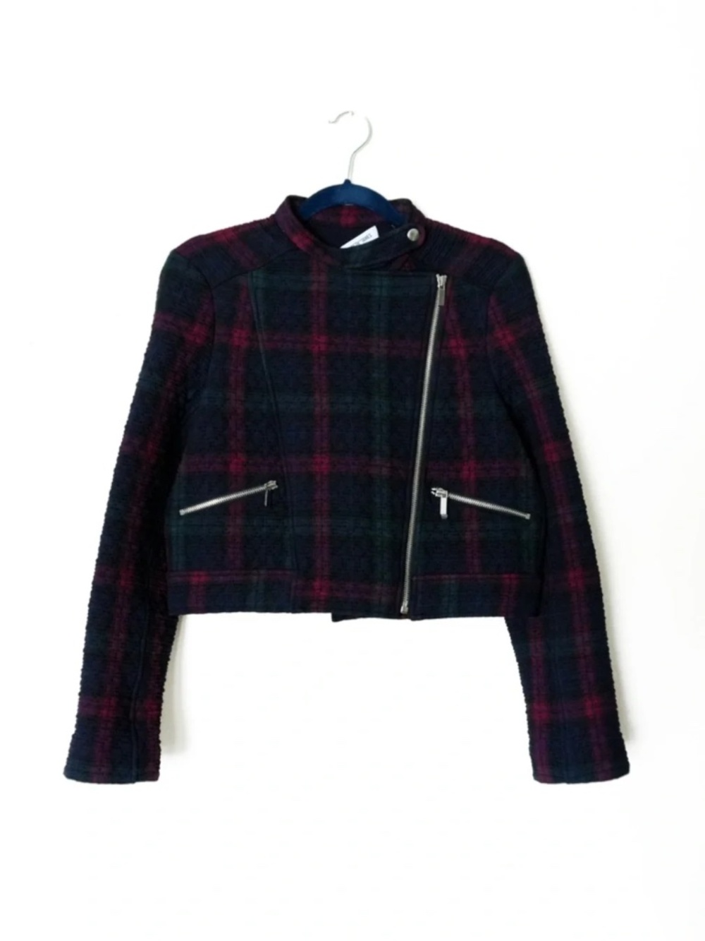 Elizabeth and James Patti Plaid Textured Moto Jacket